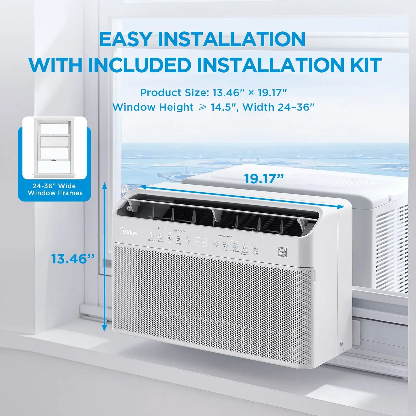 Midea 6K/8K/10K/12K BTU U Shaped Smart Inverter New Window Air Conditioner,  2026 version AC, Cools up to 450 Sq. Ft.,Ultra Quiet with Open Window Flexibility, Works with Alexa/Google Assistant, 35% Energy Savings, Remote Control